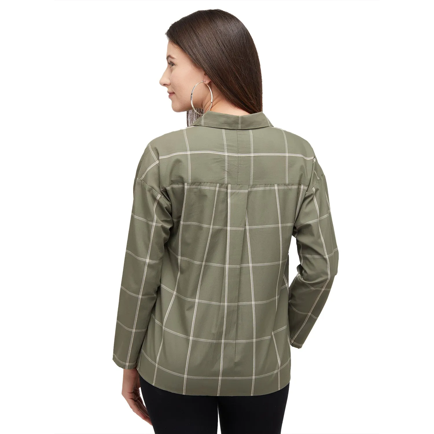 Olive Checks Print Top