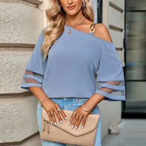 One Shoulder Buckled Strap Blouse