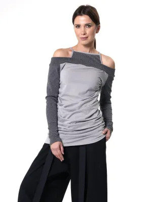Open Shoulders Long Sleeve Top in Gray