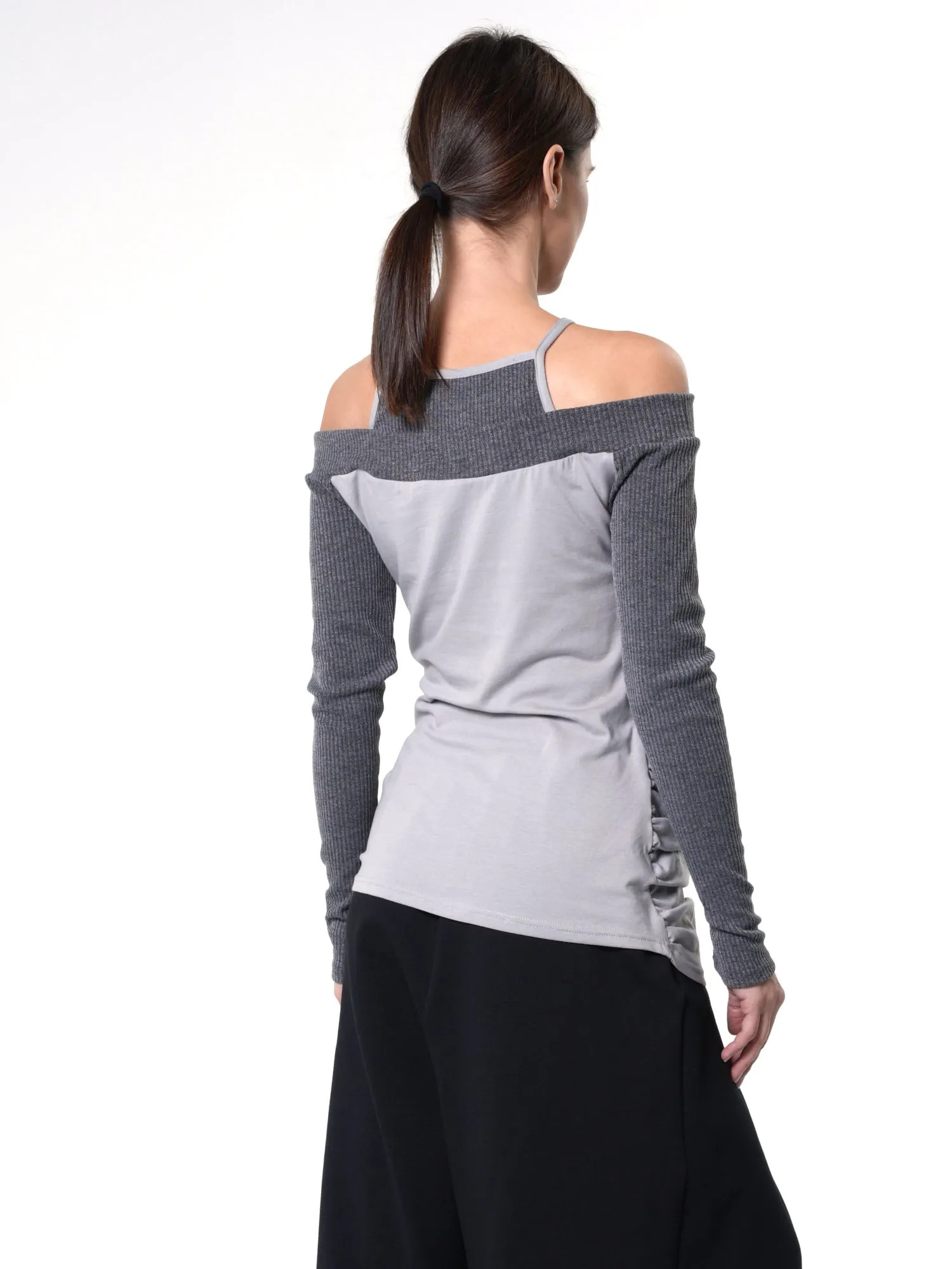 Open Shoulders Long Sleeve Top in Gray
