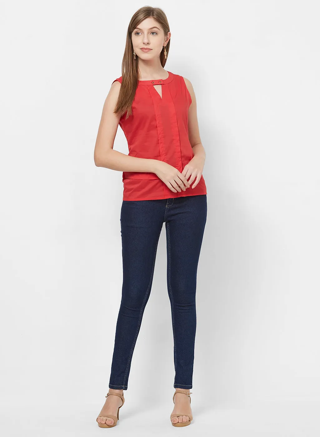 Orange Key Hole Neck Top
