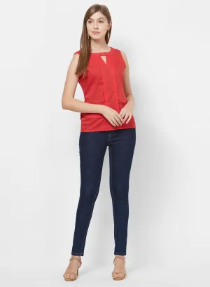 Orange Key Hole Neck Top