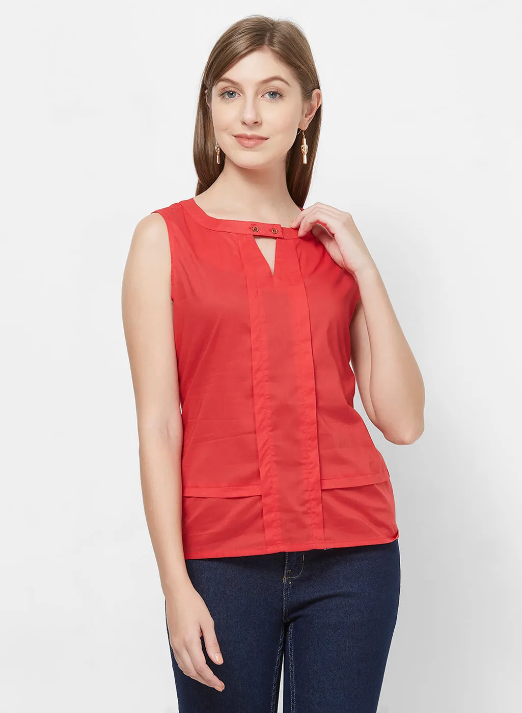 Orange Key Hole Neck Top