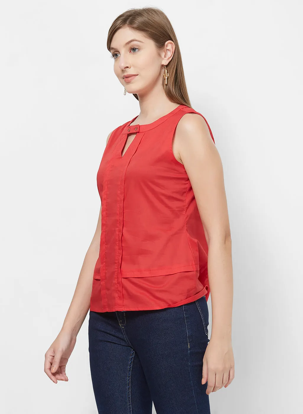 Orange Key Hole Neck Top