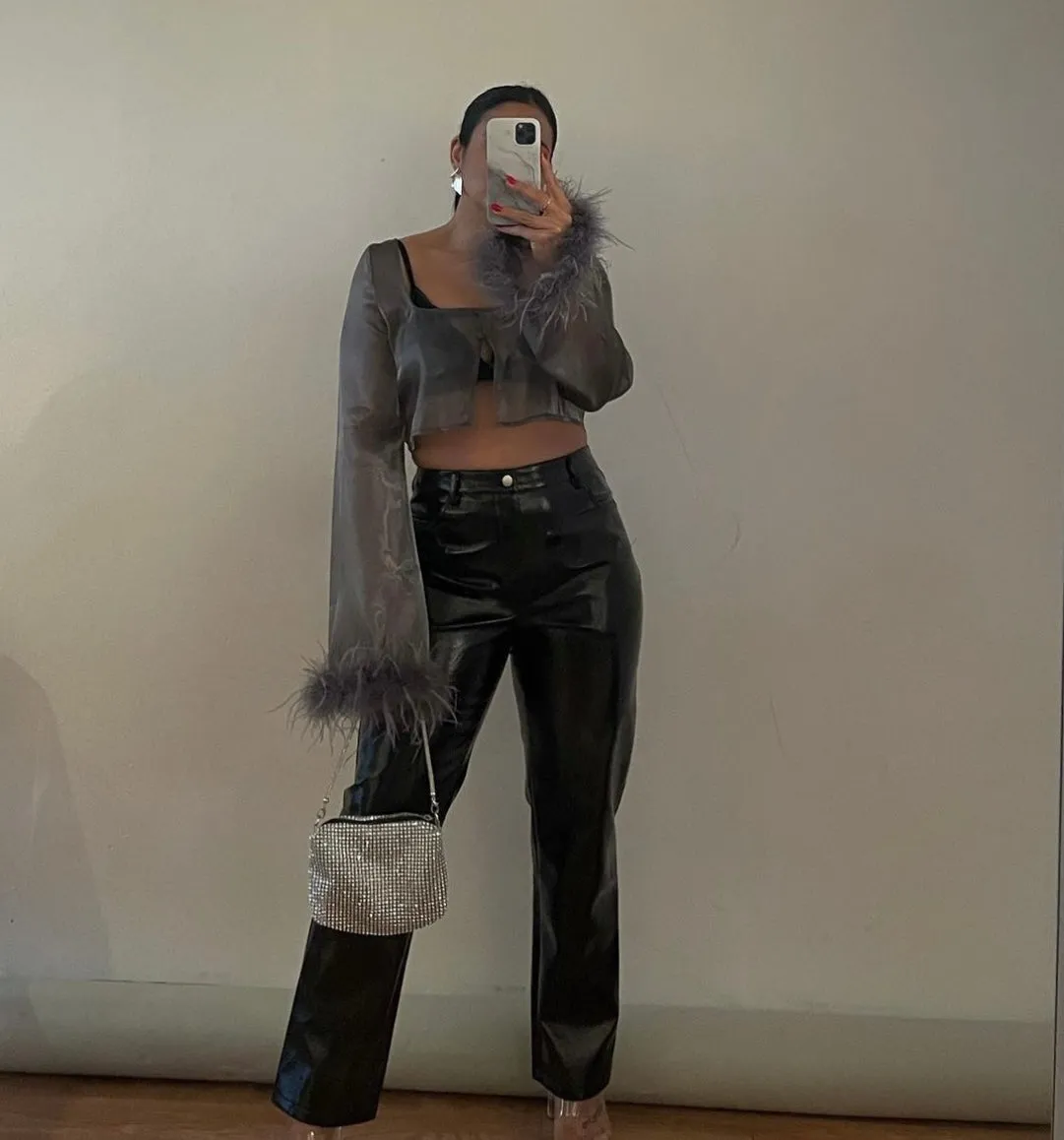 Organza Feathers Crop Top