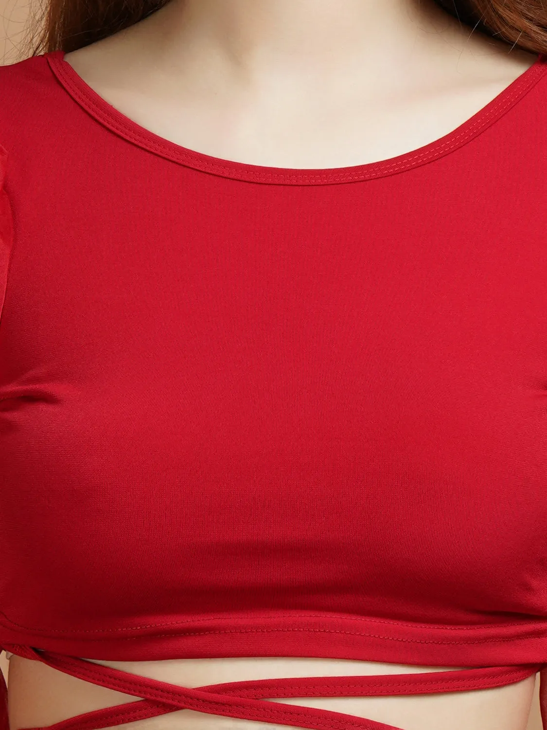 Organza Sleeve Red Lycra Tie Top