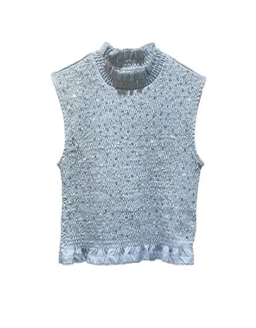 Pastel Blue Sequined Ruffle Top