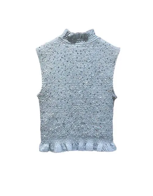 Pastel Blue Sequined Ruffle Top