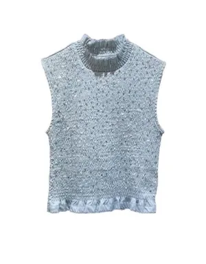 Pastel Blue Sequined Ruffle Top