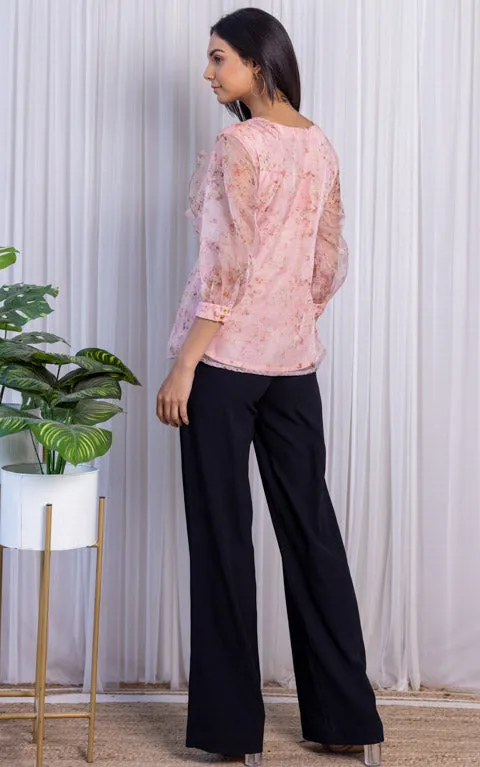 Pastel Pink Ruffle Organza Shirt