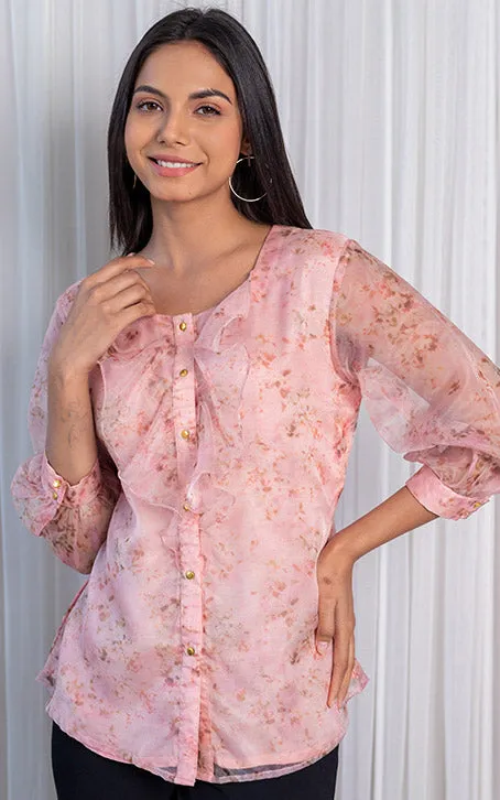 Pastel Pink Ruffle Organza Shirt