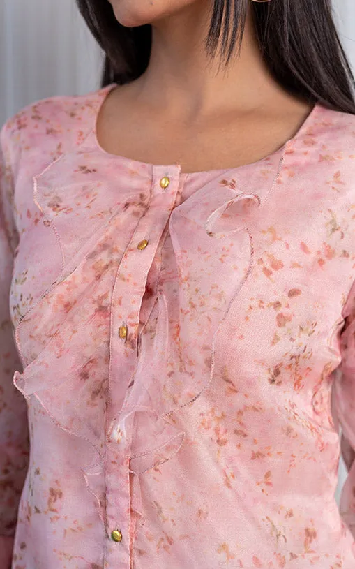 Pastel Pink Ruffle Organza Shirt