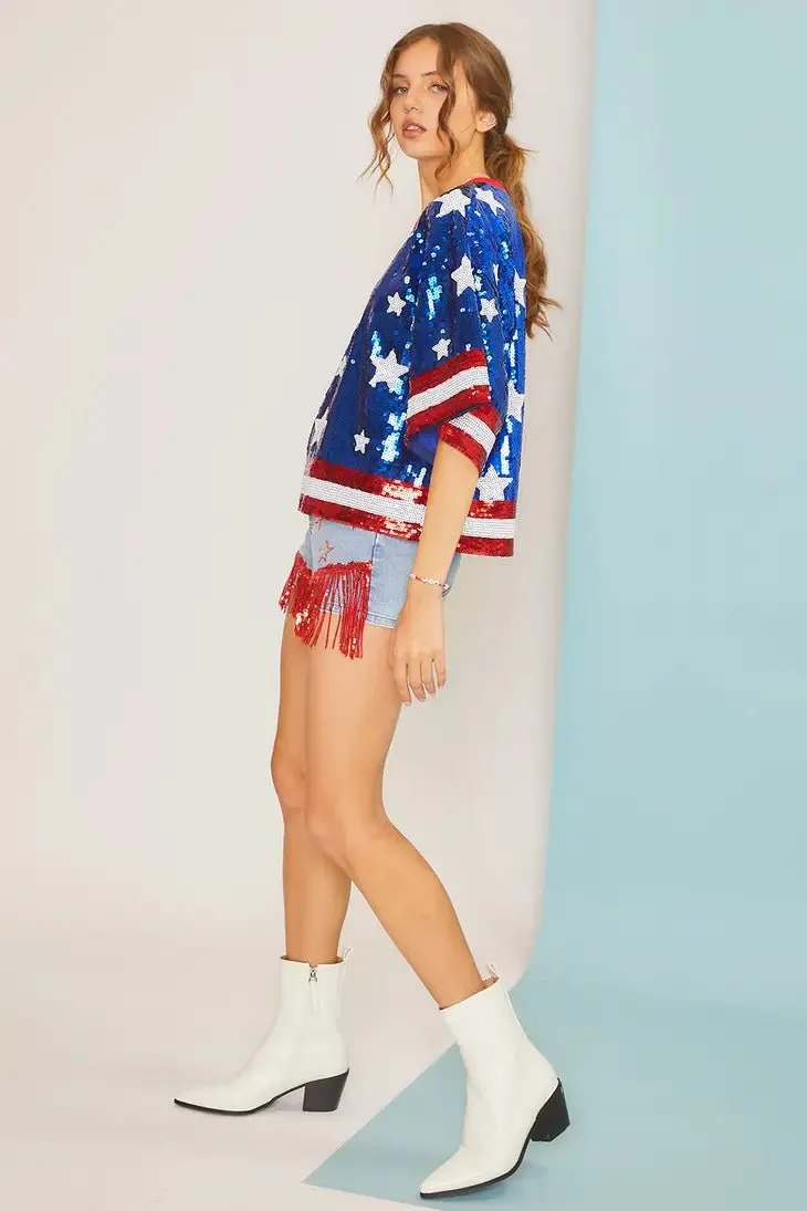 Patriotic Sequin Top - Blue