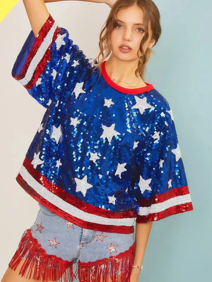 Patriotic Sequin Top - Blue