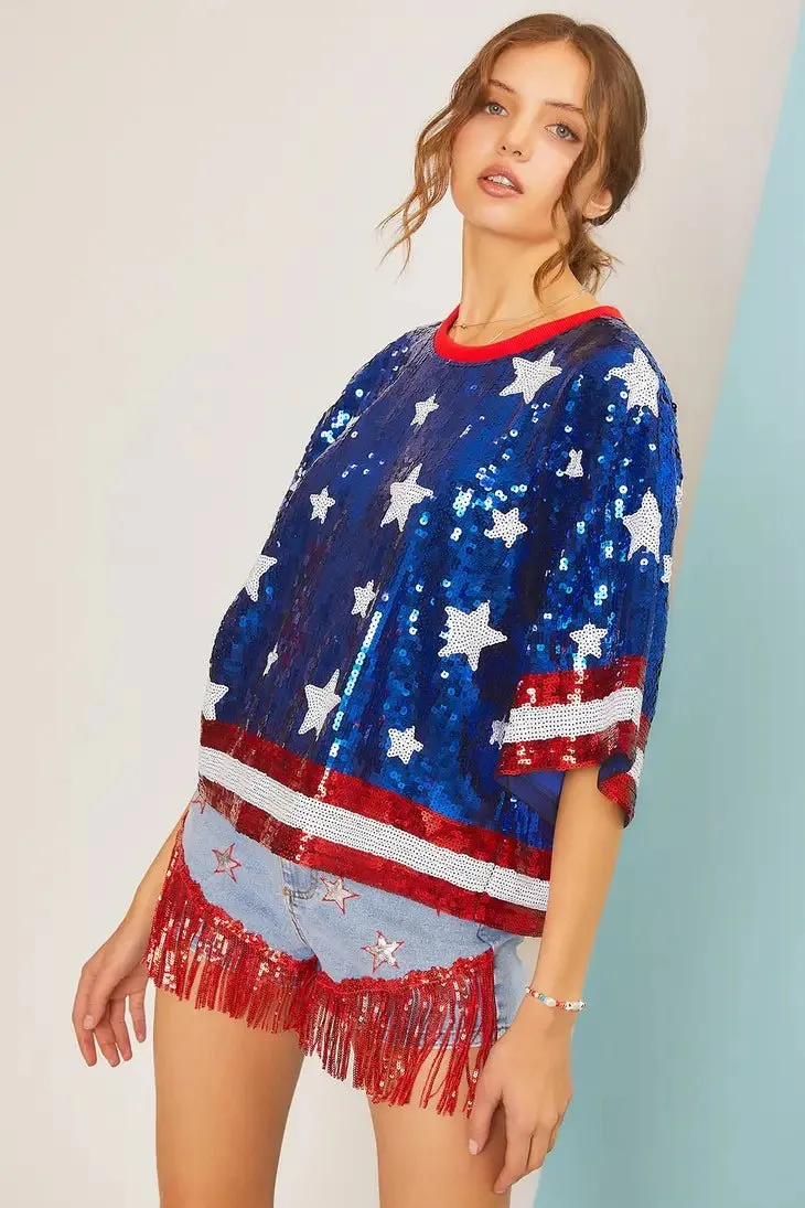 Patriotic Sequin Top - Blue