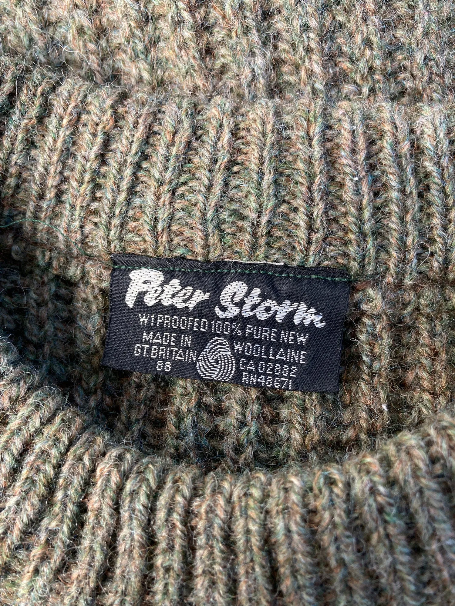 Peter Storm 1988 khaki W1 proofed wool waterproof crew neck jumper - L