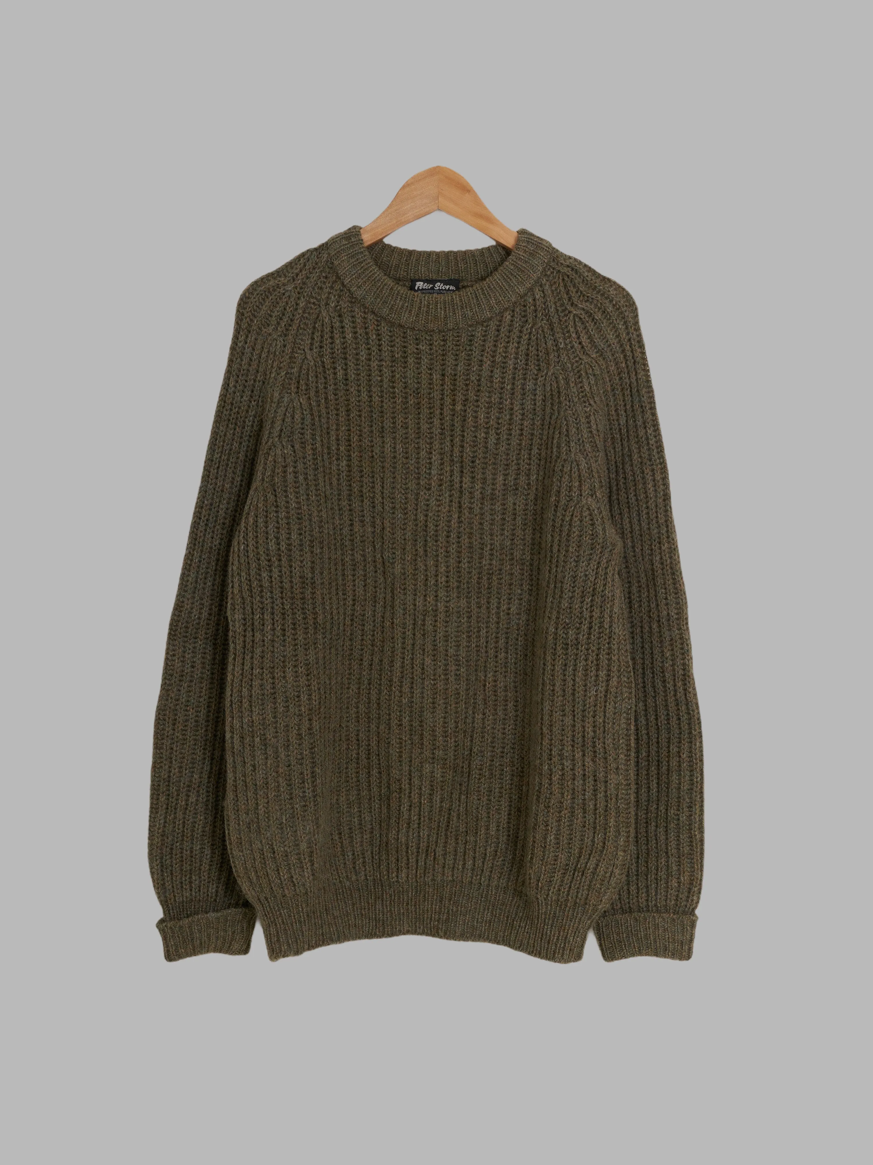 Peter Storm 1988 khaki W1 proofed wool waterproof crew neck jumper - L