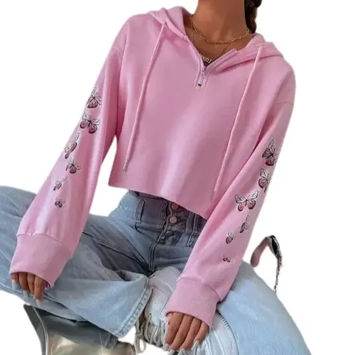 Pink Butterfly Crop Top Jacket