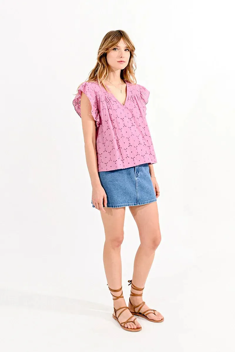 Pink English Eyelet Top