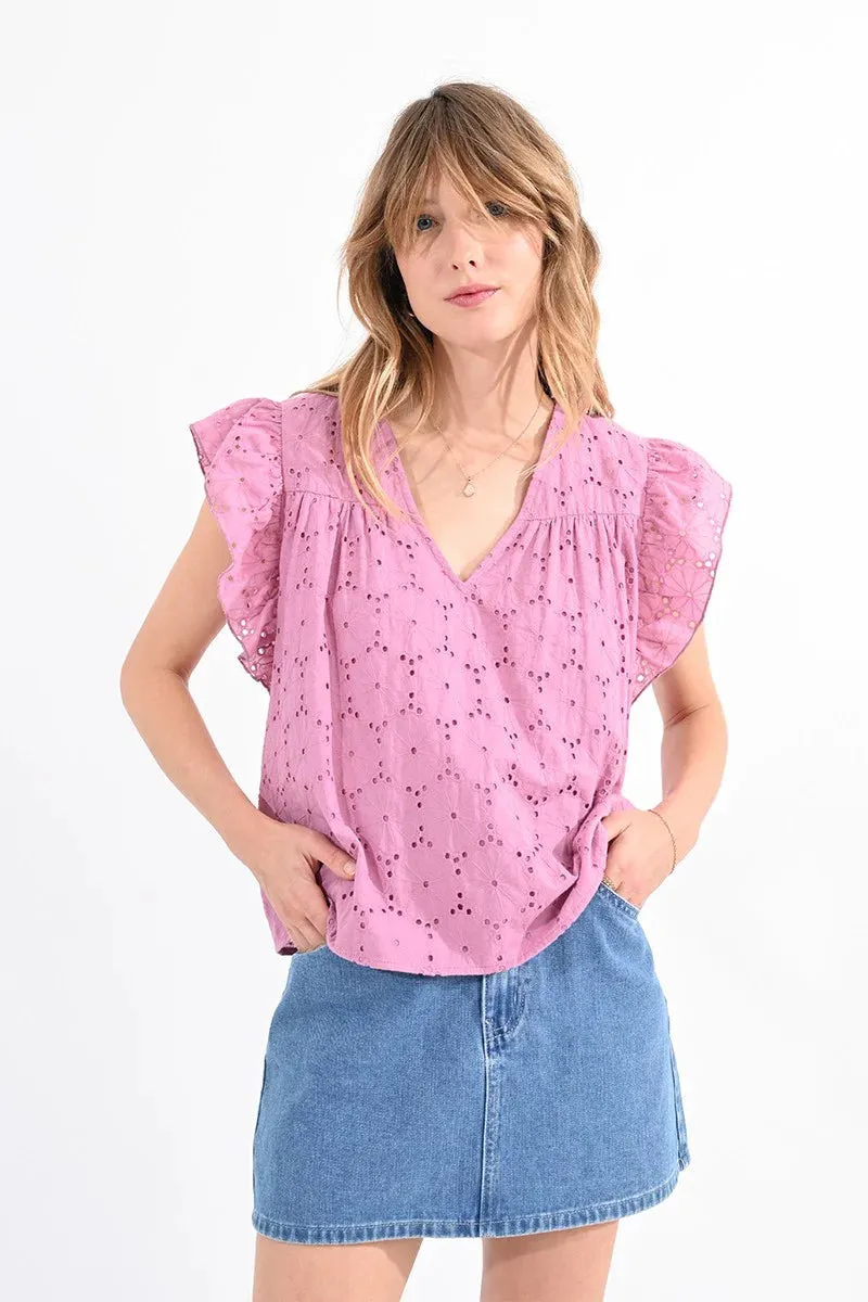 Pink English Eyelet Top