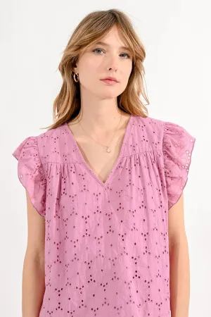 Pink English Eyelet Top