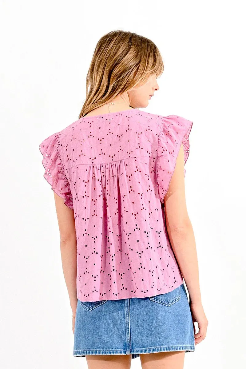 Pink English Eyelet Top