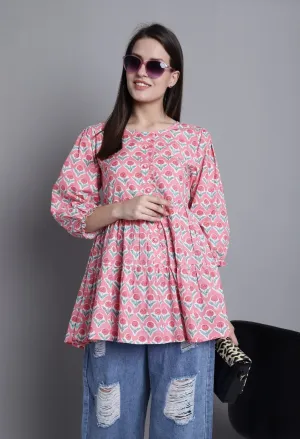 Pink Pure cotton Jaipuri Printed Short Top Pink Pure cotton Jaipuri Printed Short Top