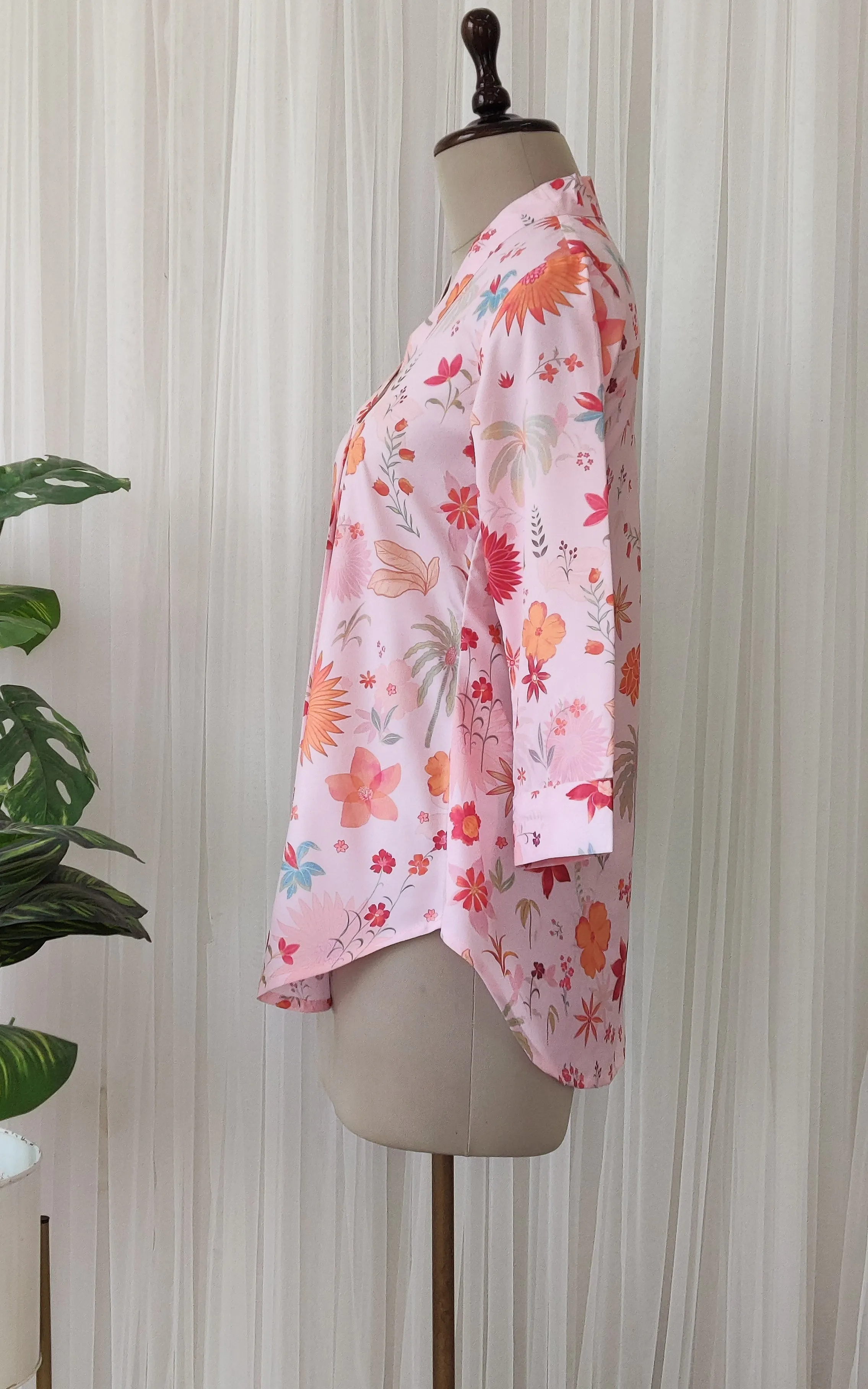 Pink Tropical Print Crepe Top