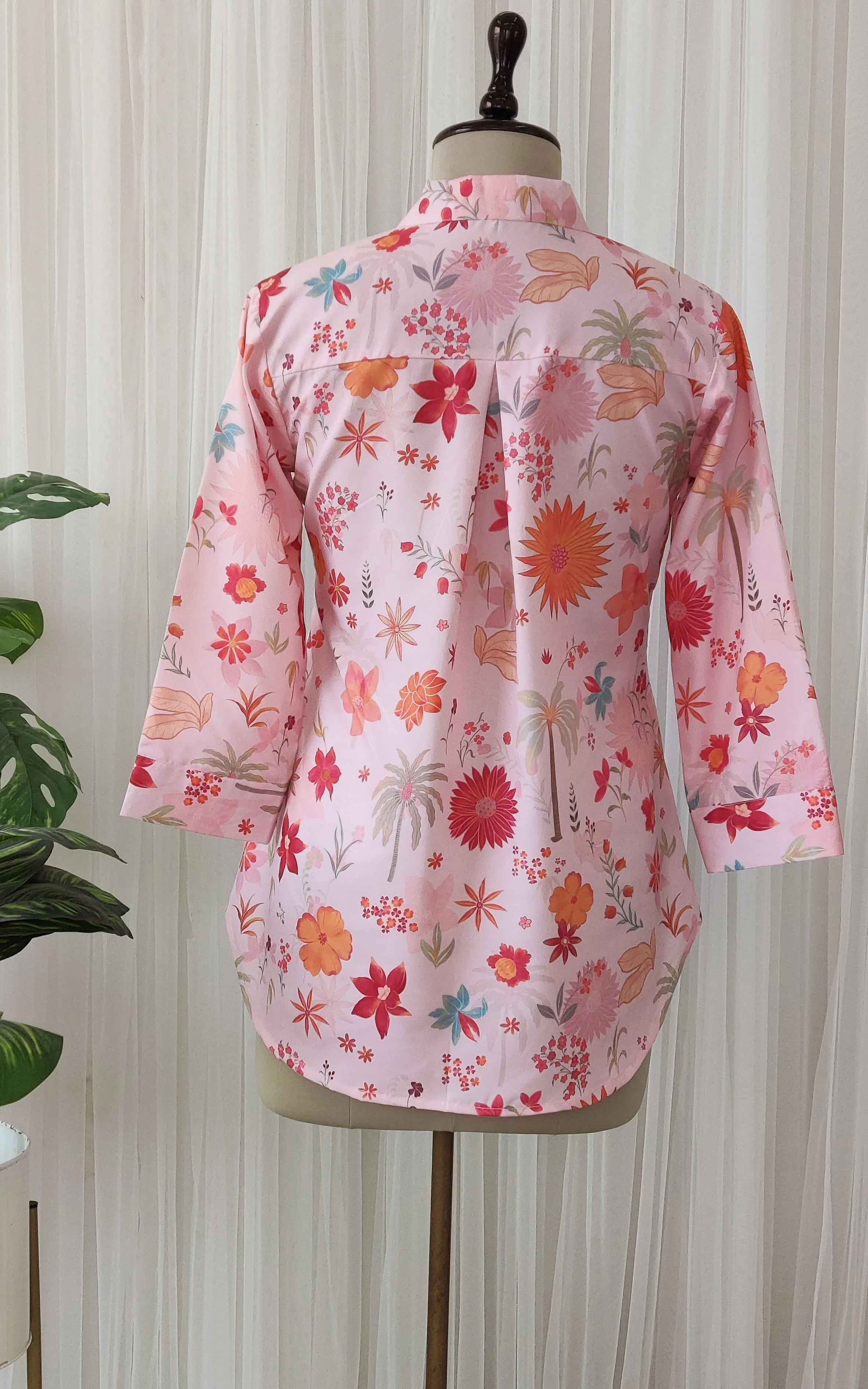 Pink Tropical Print Crepe Top