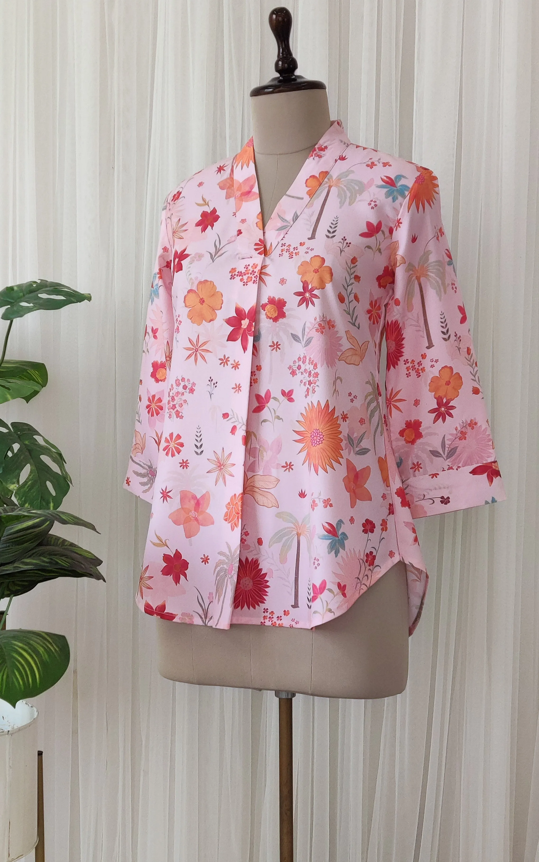 Pink Tropical Print Crepe Top