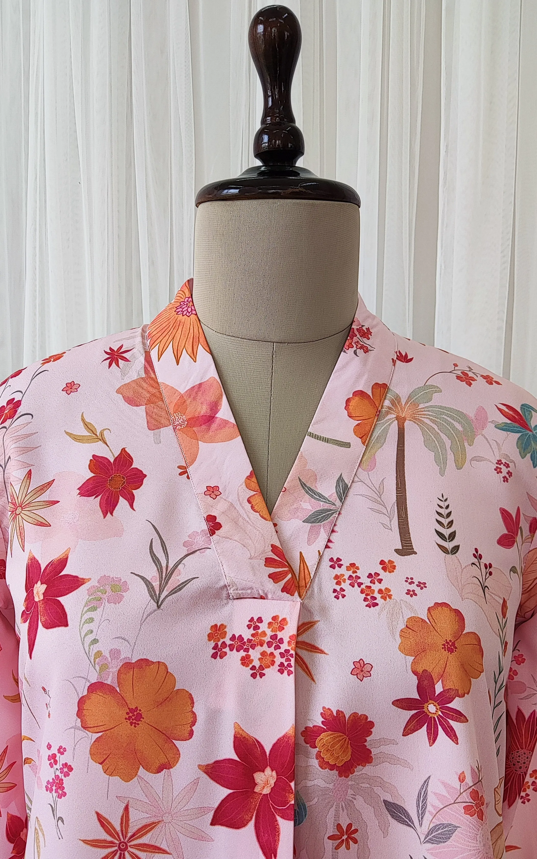 Pink Tropical Print Crepe Top