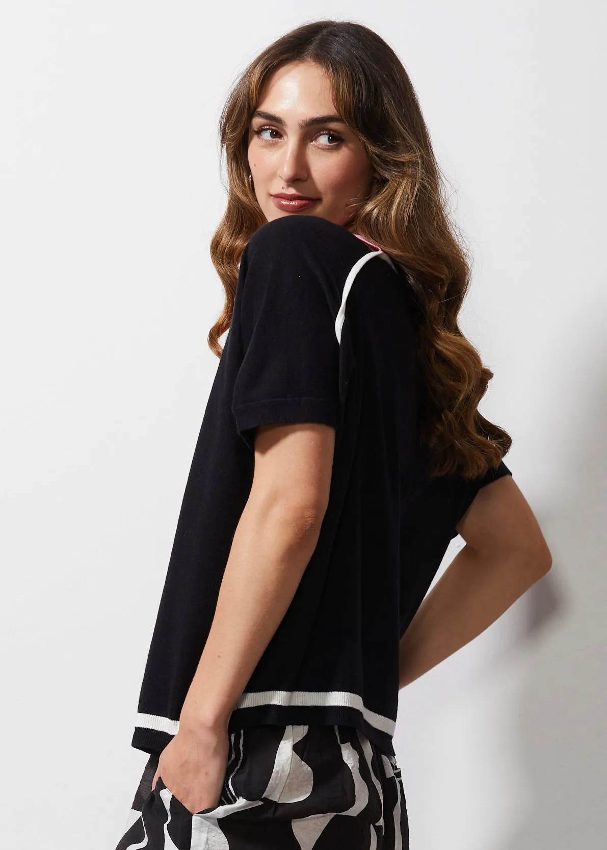 Pipped Top -Black/pink