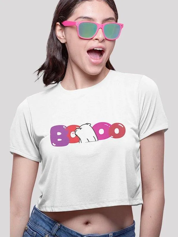 Playful Bear White Crop Top For Women
