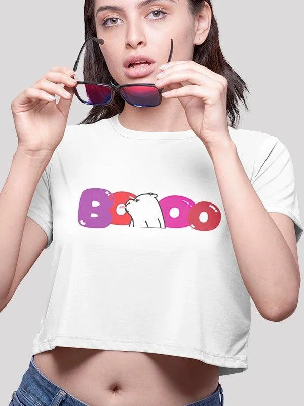 Playful Bear White Crop Top For Women