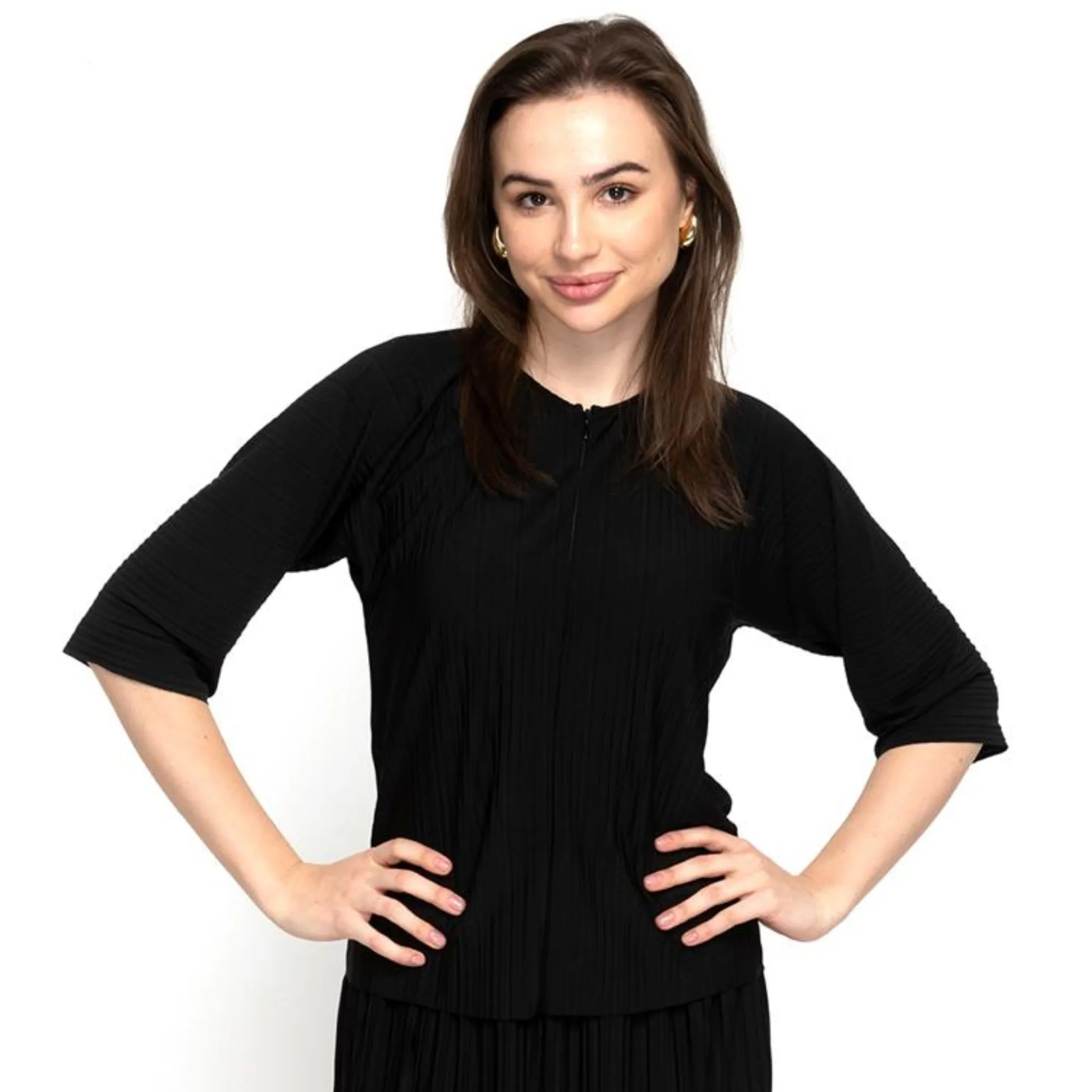 Pleated Zip Top Black
