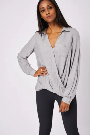 Plunge Wrap Crossover Drape Front Blouse Top Ex-Branded