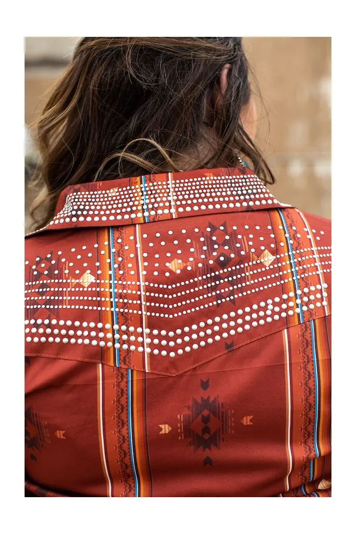 Plus Size Button Down Brown Aztec Plus Size Top