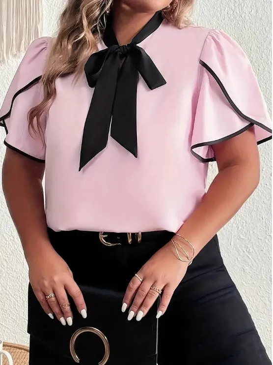 Plus Size Colorblock Lace-Up Shirt