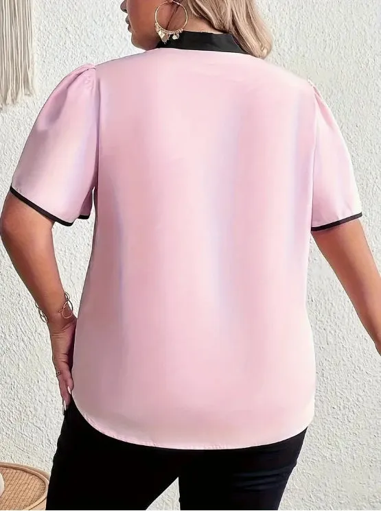Plus Size Colorblock Lace-Up Shirt