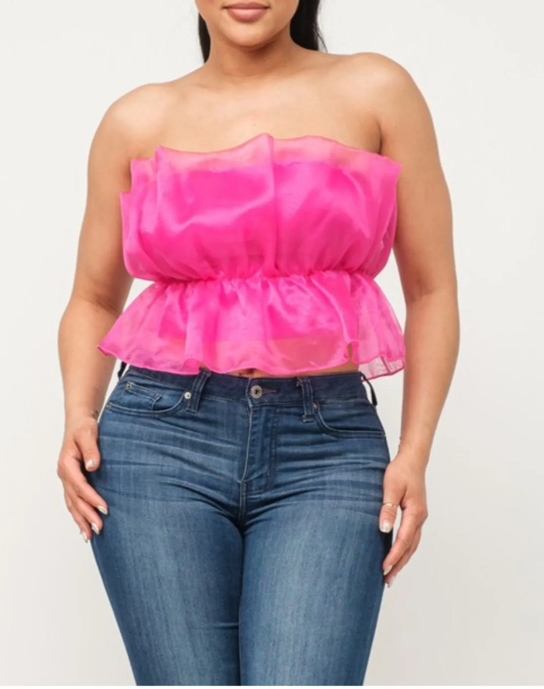 Plus Size Strapless Mesh Tulle Tube Top - Lime Green