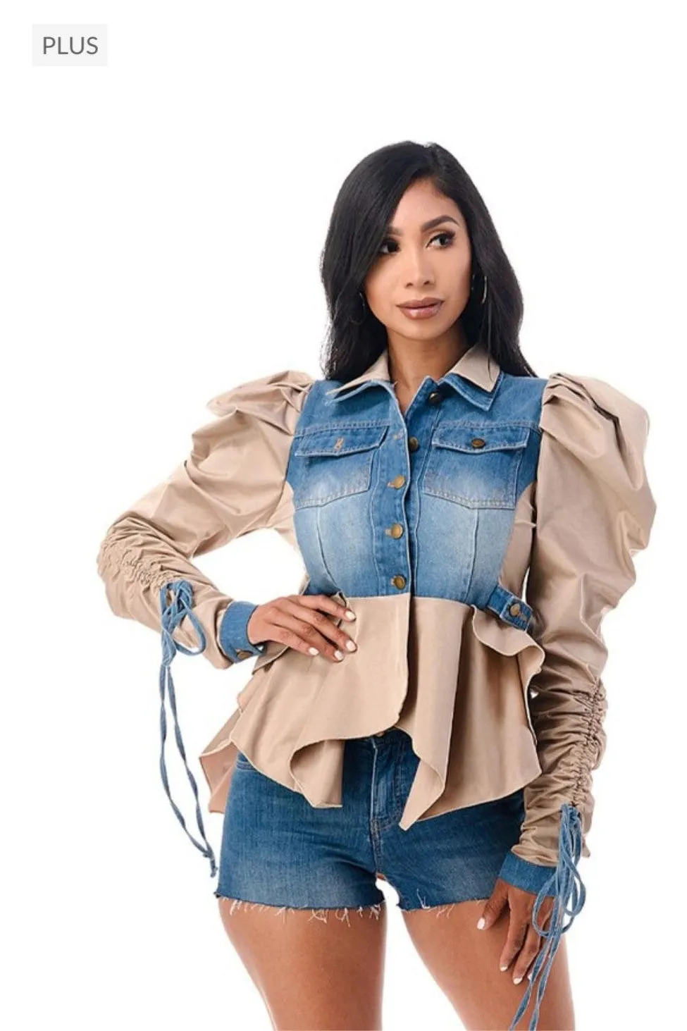 Plus Size White Taffeta and Denim Jacket