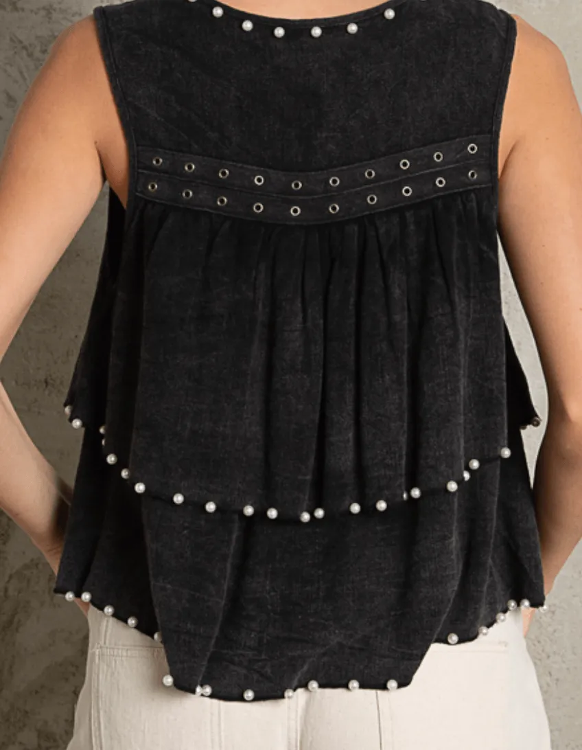 POL Sleeveless pearl and grommet soft layered top FWT413A
