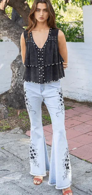 POL Sleeveless pearl and grommet soft layered top FWT413A