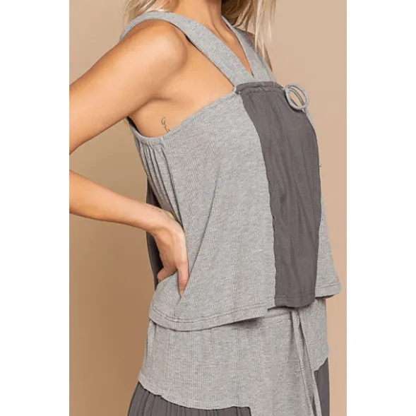 POL Stone Black Tank Top with Side Tie