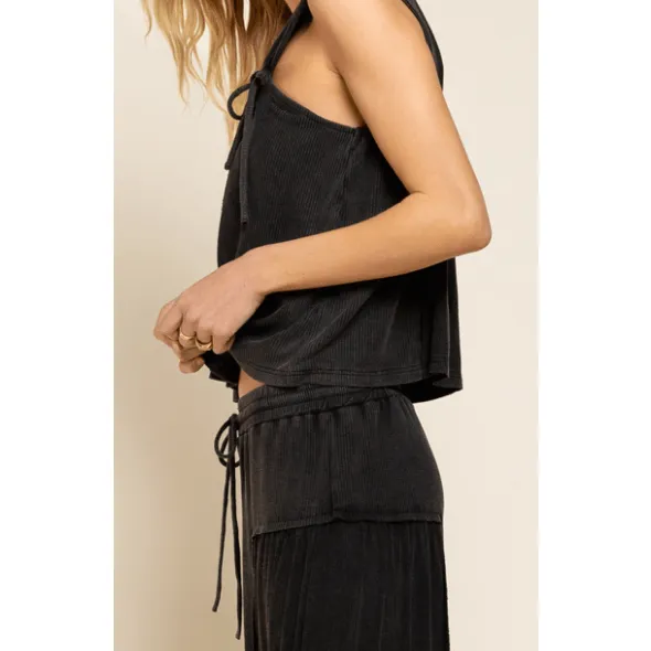 POL Stone Black Tank Top with Side Tie