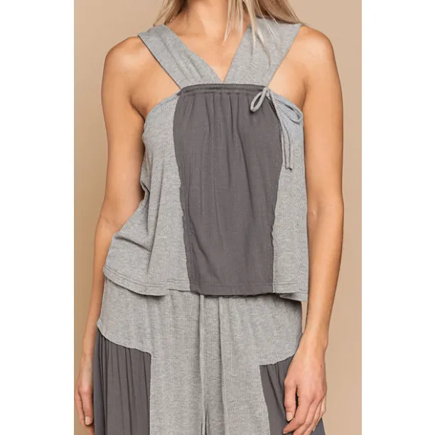 POL Stone Black Tank Top with Side Tie