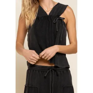 POL Stone Black Tank Top with Side Tie