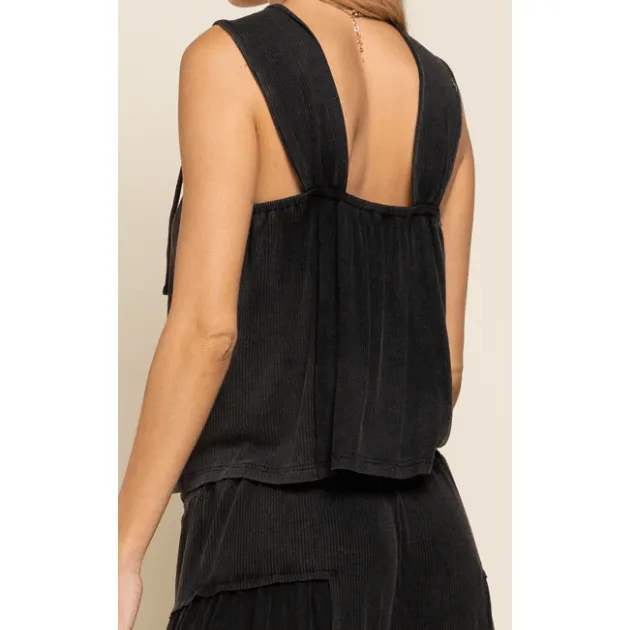 POL Stone Black Tank Top with Side Tie