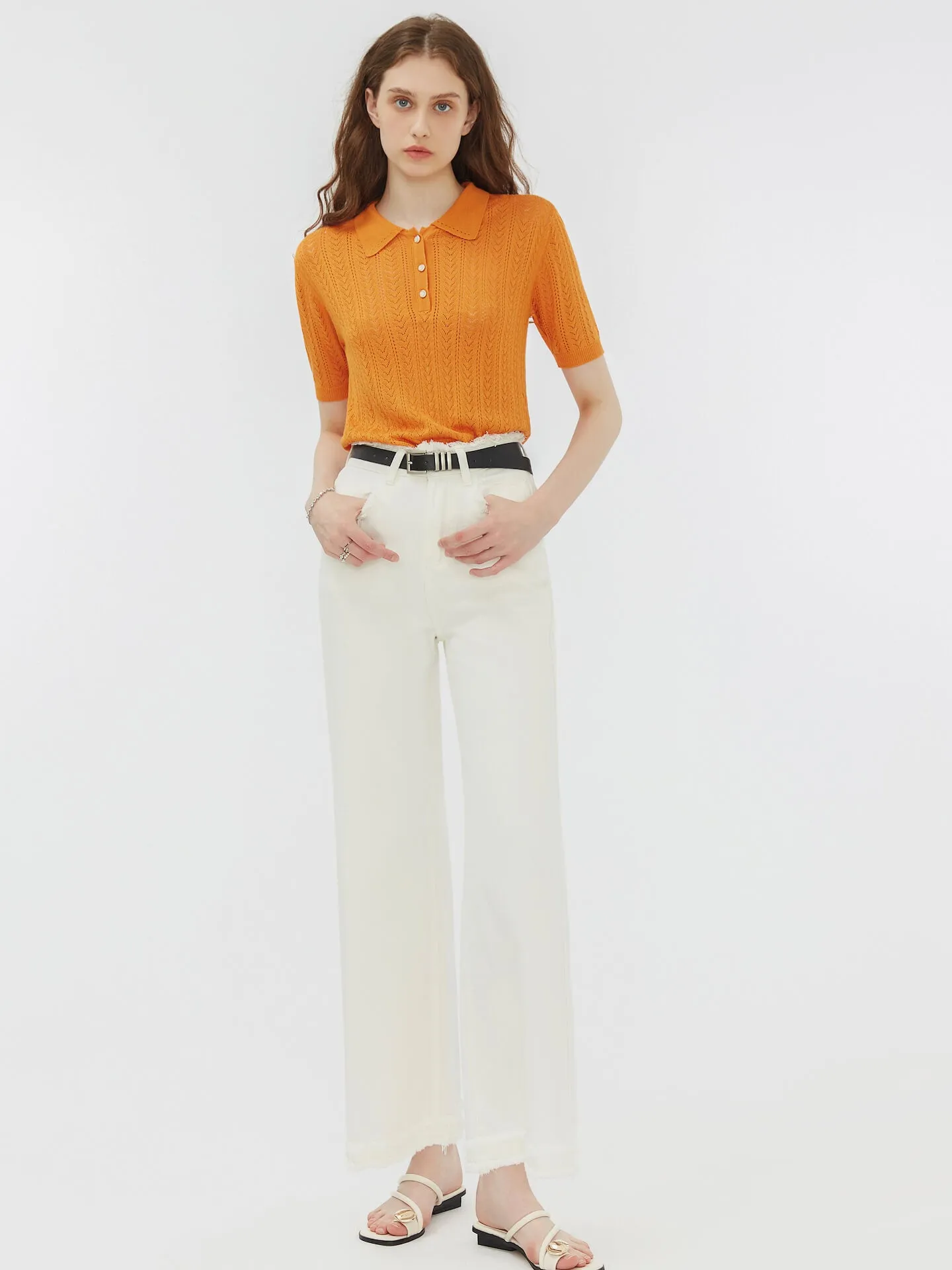 Polo Collar Short Sleeve Knit Top