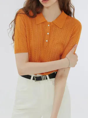 Polo Collar Short Sleeve Knit Top